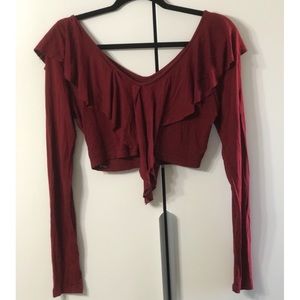 Frill neckline red crop top